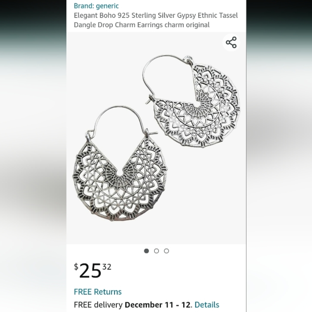 Boho Silver Tone Medallion Dangle Earrings, bonus stud earrings & fun bracelet - Picture 2 of 2